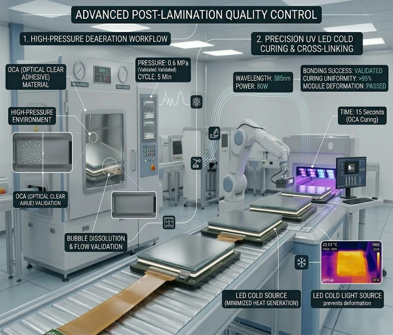 OCA full lamination high pressure deaeration and UV curing